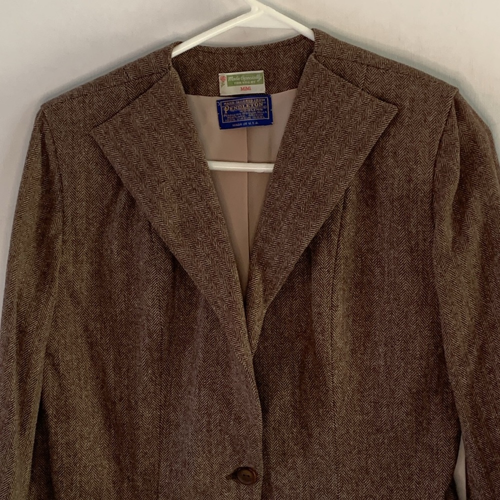 Pendleton Vintage Virgin Wool Herringbone Blazer … - image 2